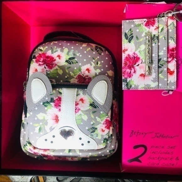betsey johnson mini backpack coordinate fashion Boarder Print Clear with Pouch Its compact shape features two zipper compartments and padded straps while sparkle flowers add a dazzling touch Betsey Johnson Spectrum Sequin Micro